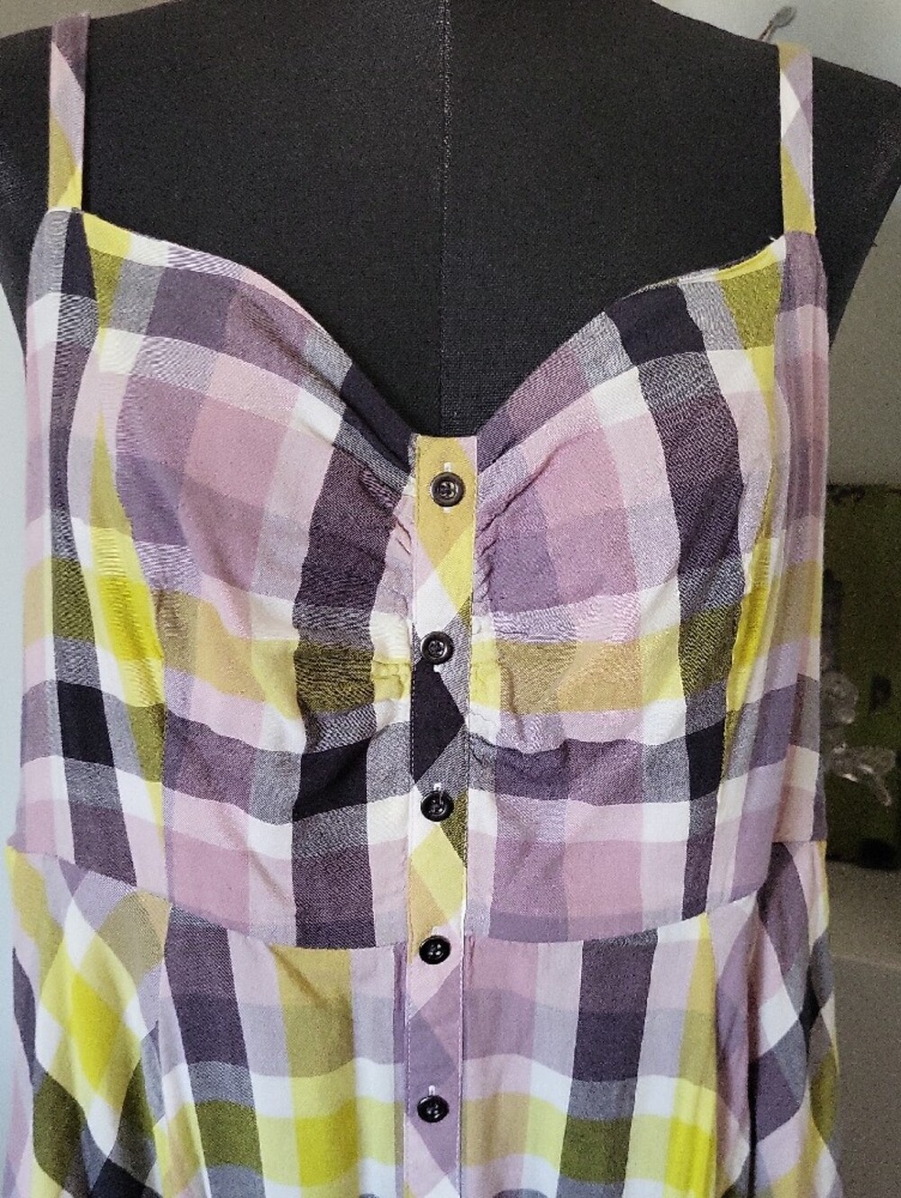 Torrid Multi Plaid Challis Button Front Midi Dress Size 1X - Picture 3 of 15